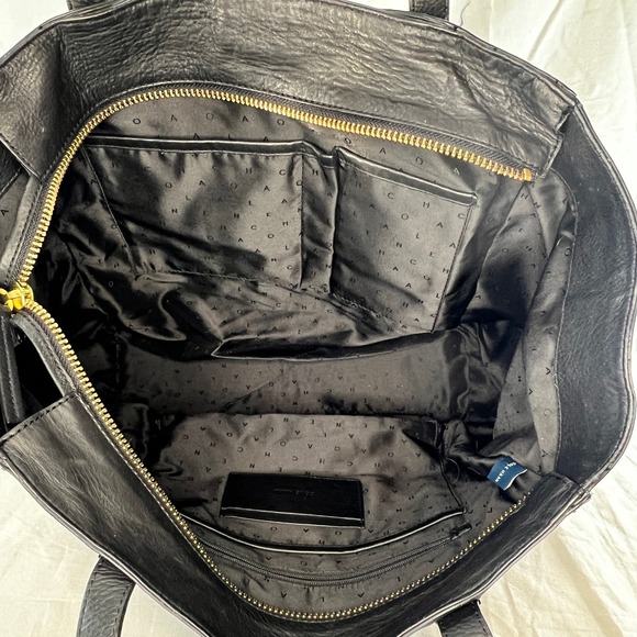 Cole Haan Black Leather Tote Bag Gold Ring Tassel Zipper Top Shoulder Bag - Picture 9 of 15